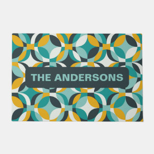 70s geometric circls blue retro personalized doormat