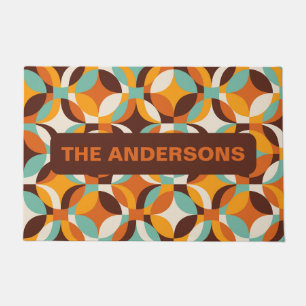 70s geometric circls colorful retro personalized doormat