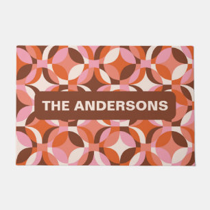 70s geometric circls red retro personalized doormat