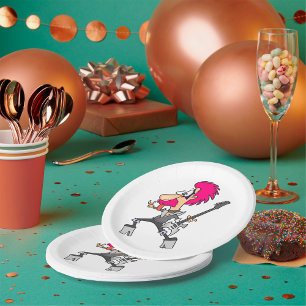 70s Glam Rock Star Pink Mohawk Punk Musician Paper Plate