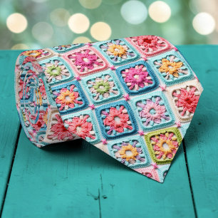 70s Granny Square Crochet Necktie