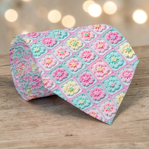70s Granny Square Crochet Necktie