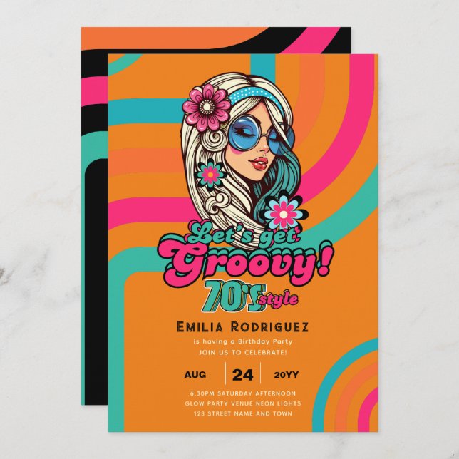 70s Groovy Boogie Retro Disco Birthday Party Invitation (Front/Back)