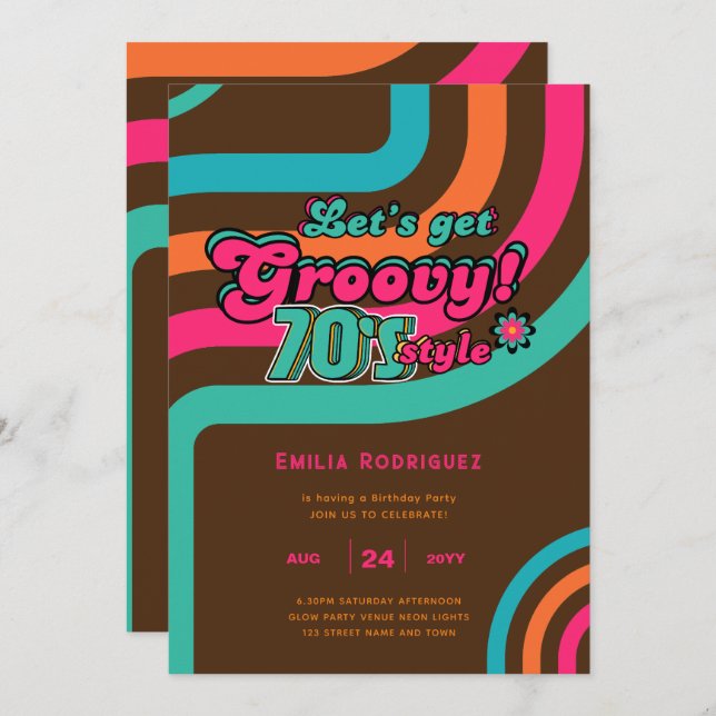 70s Groovy Boogie Retro Disco Birthday Party Invitation (Front/Back)