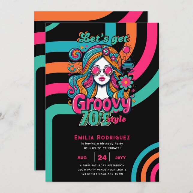 70s Groovy Boogie Retro Disco Birthday Party Invitation (Front/Back)