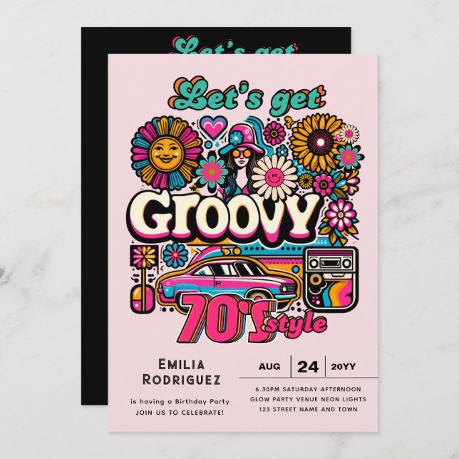 70s Groovy Boogie Retro Disco Birthday Party Invitation (Front/Back)