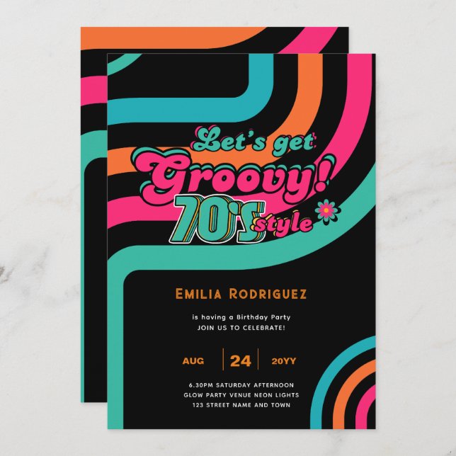 70s Groovy Boogie Retro Disco Birthday Party Invitation (Front/Back)