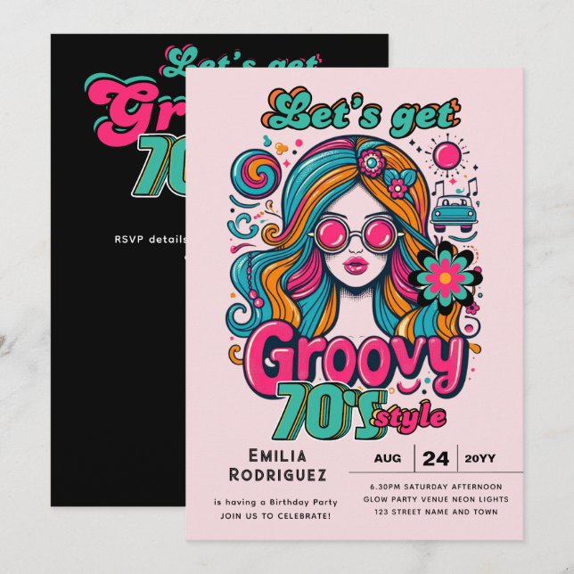 70s Groovy Boogie Retro Disco Birthday Party Invitation (Front/Back)