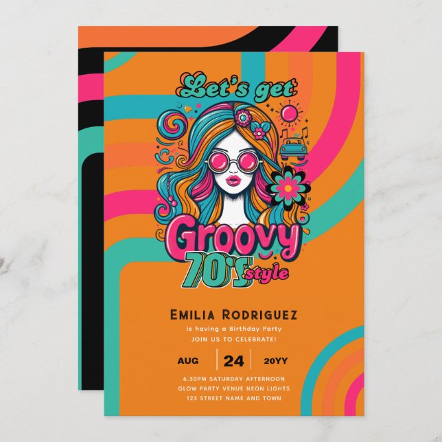 70s Groovy Boogie Retro Disco Birthday Party Invitation (Front/Back)