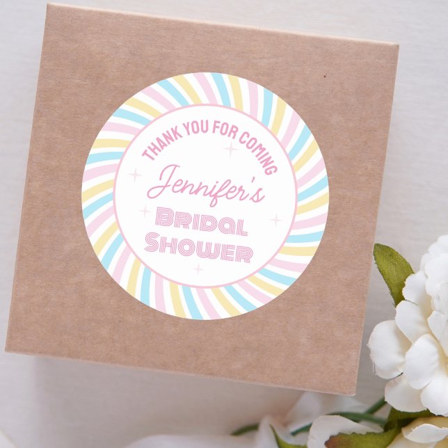 70s Groovy Pink Bridal Shower Thank You For Coming Classic Round Sticker (Creator Uploaded)