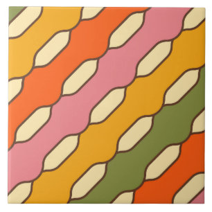 70s Groovy Retro Colorful Pattern Ceramic Tile
