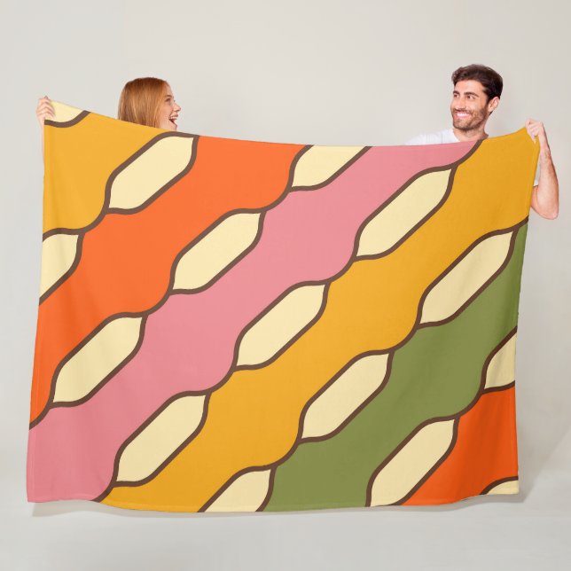 70s Groovy Retro Colourful Pattern Fleece Blanket (In Situ)