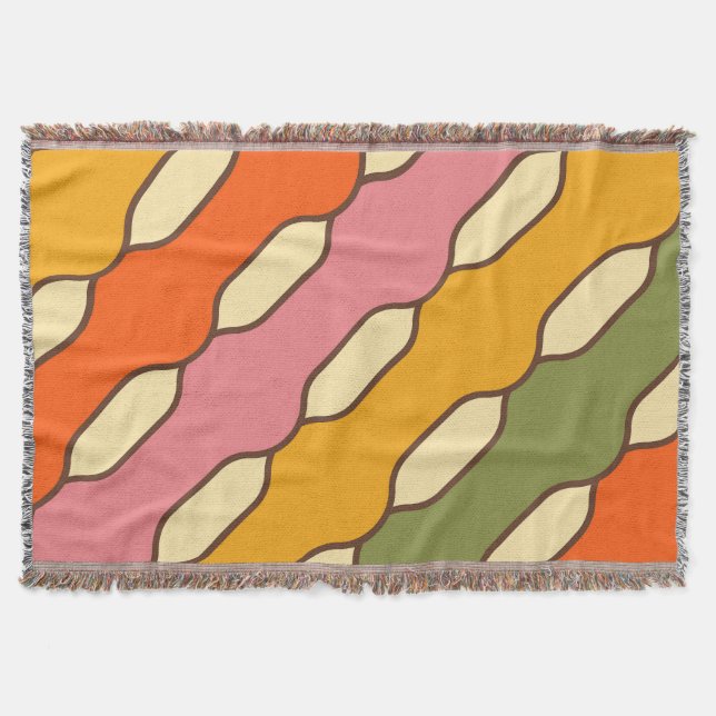 70s Groovy Retro Colourful Pattern Throw Blanket (Front)