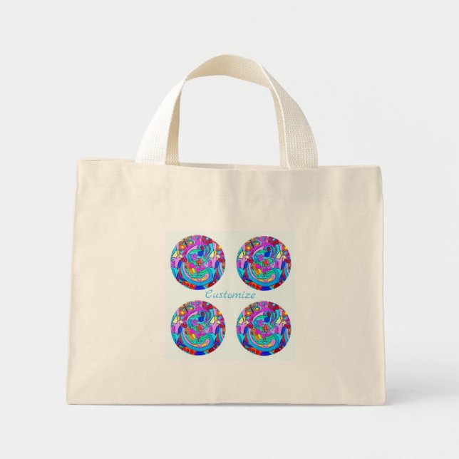 70's groovy retro love circle mini tote bag (Front)