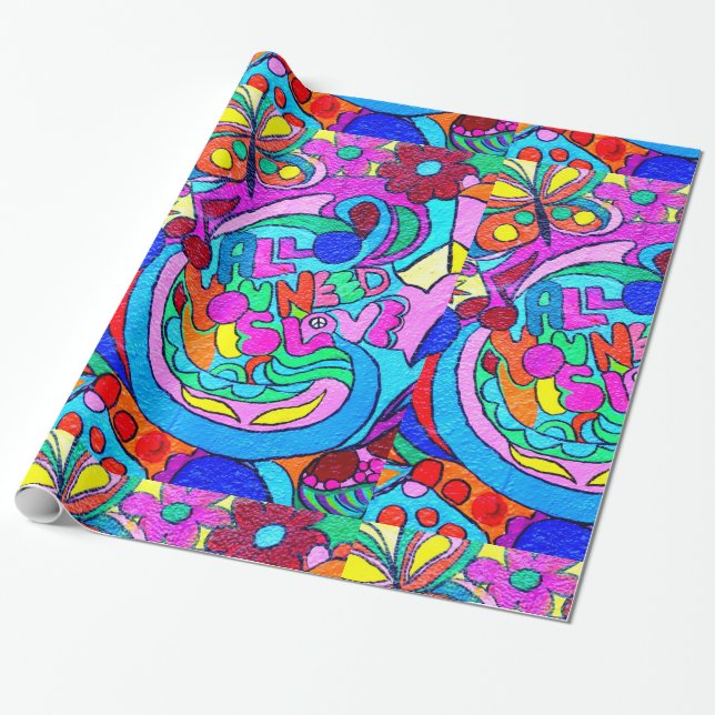 70's hippie peace and love wrapping paper (Unrolled)