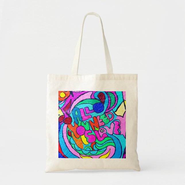 70's hippie-style love tote bag (Front)