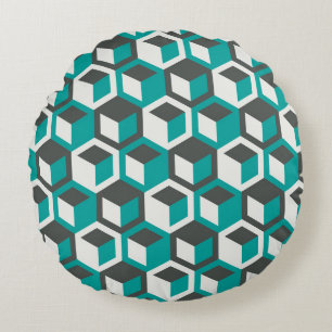 70s inspired abstract retro geometric seamless pat round cushion