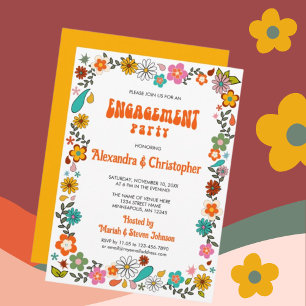 70's inspired Funky flower power Engagement  Invitation