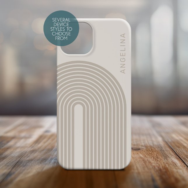 70s Inspired Line Art - Neutral Rainbow Arch Case-Mate iPhone Case (Personalized Phone Case with Custom Text and Trendy Design)