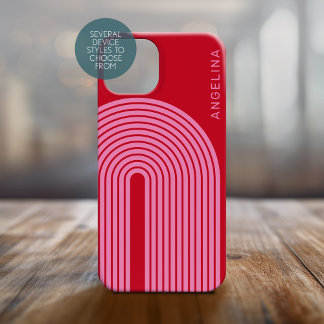 70s Inspired Line Art - Red Pink Rainbow Arch Case-Mate iPhone 14 Plus Case