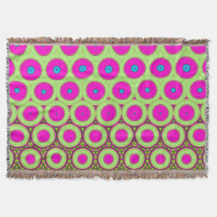 70's Inspired Neon Pink Circles On Green and Brown Throw Blanket