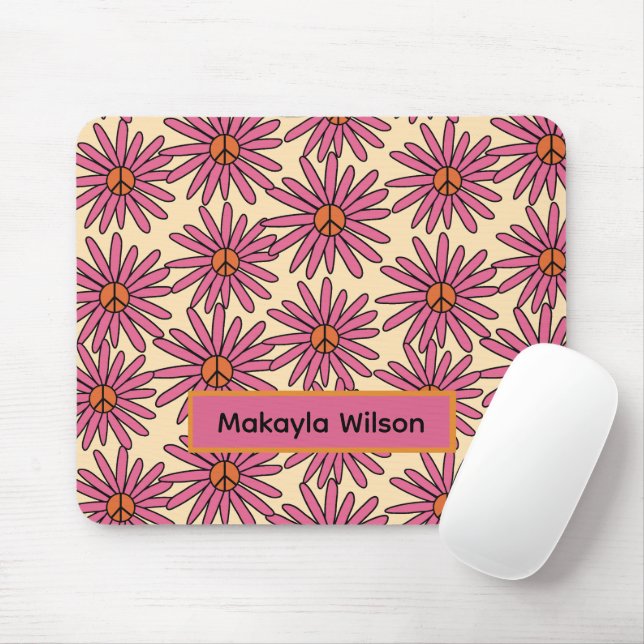 70's Inspired Retro Floral Print Mouse Pad  (With Mouse)