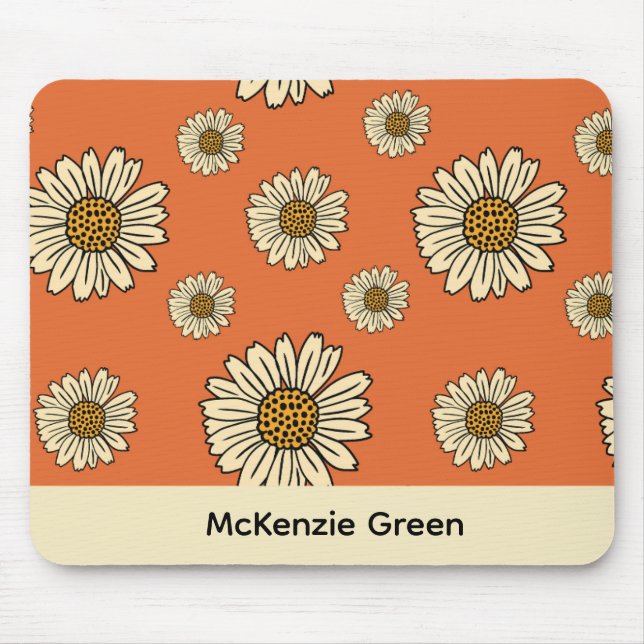 70's Inspired Retro Floral Print Mouse Pad  (Front)