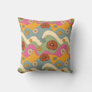 70's Inspired Retro Floral Throw Pillow