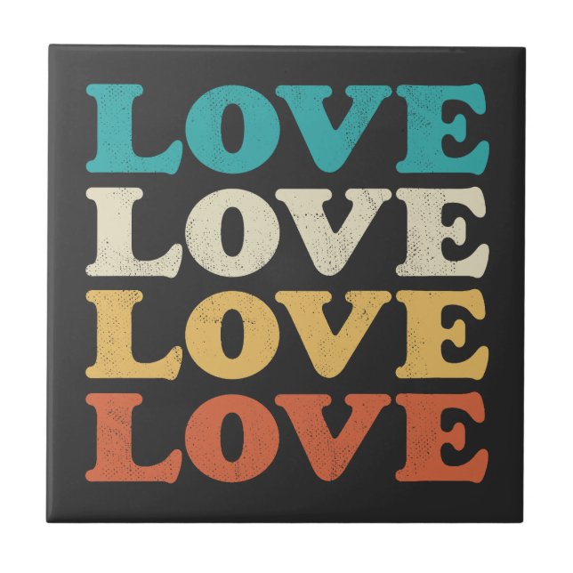 70s Love Retro Distressed Repeat Type Ceramic Tile (Front)