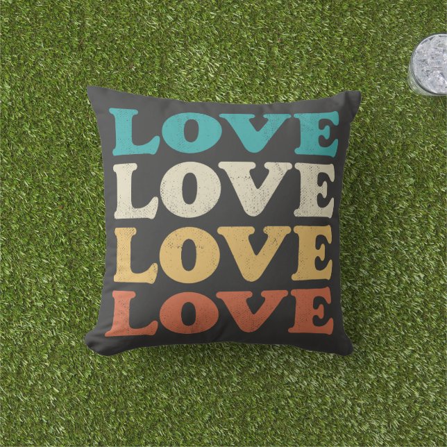 70s Love Retro Distressed Repeat Type Cushion (Grass)