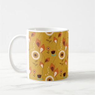 70s Mid Century Modern Floral Mustard Coffee Mug