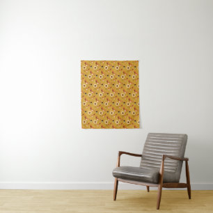 70s Mid Century Modern Floral Mustard Tapestry
