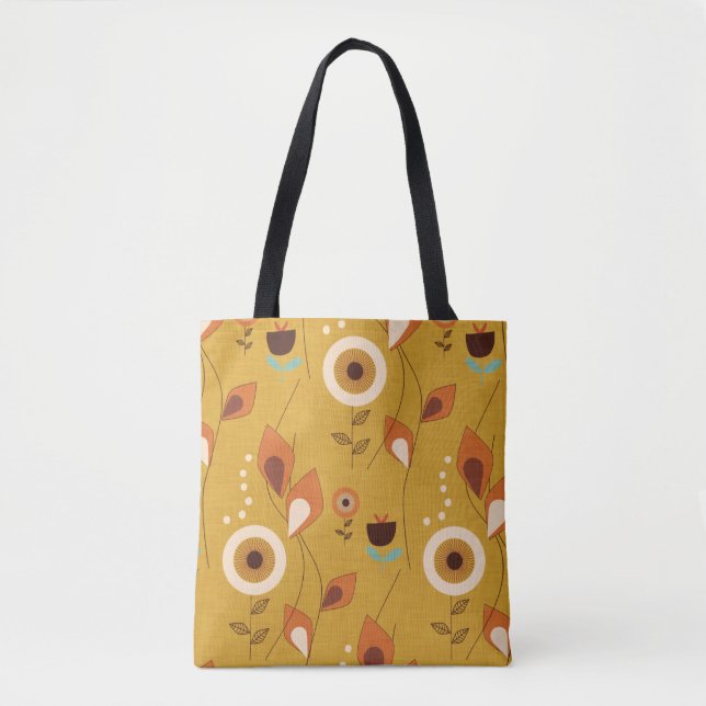 70s Mid Century Modern Floral Mustard Tote Bag (Front)