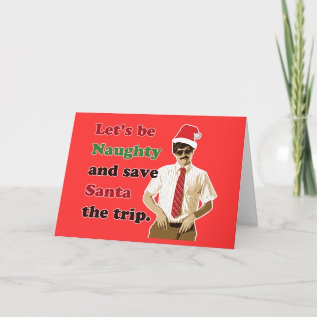 70's Moustache Santa Man - Christmas Holiday Card (Front)
