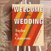 70s Orange and Brown Large Wedding Welcome Sign