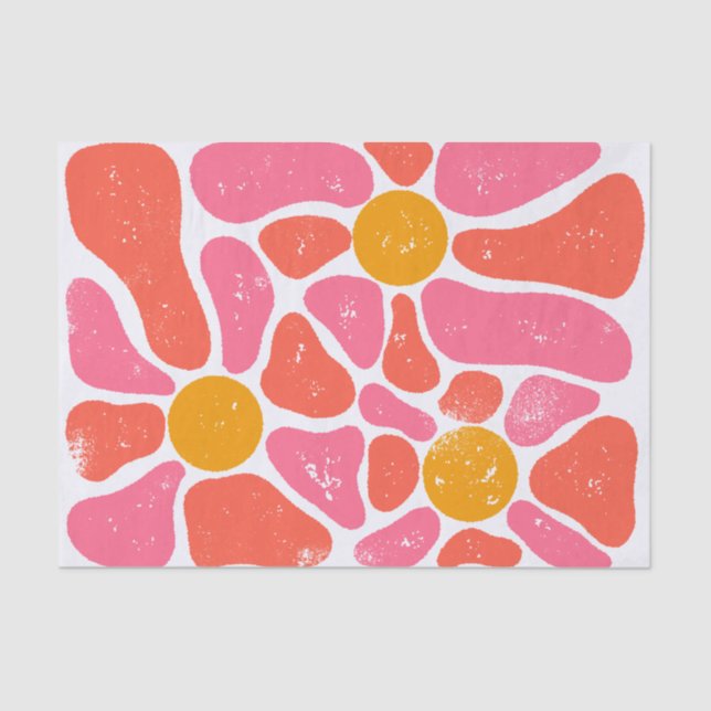 70's Orange and Pink Retro Flower Power Hippie Tissue Paper (Front)