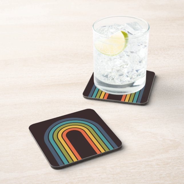 70s Orange Brown Teal Pattern Custom Kitchen Coaster (Right Side)