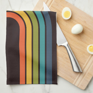 70s Orange Brown Teal Pattern Custom Tea Towel