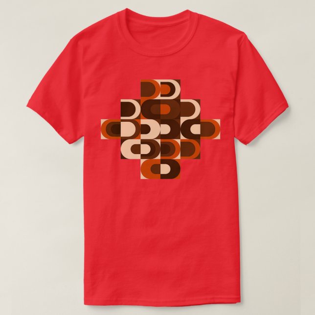 70s Pattern Retro Inustrial in Orange and Dark Bro T-Shirt (Design Front)