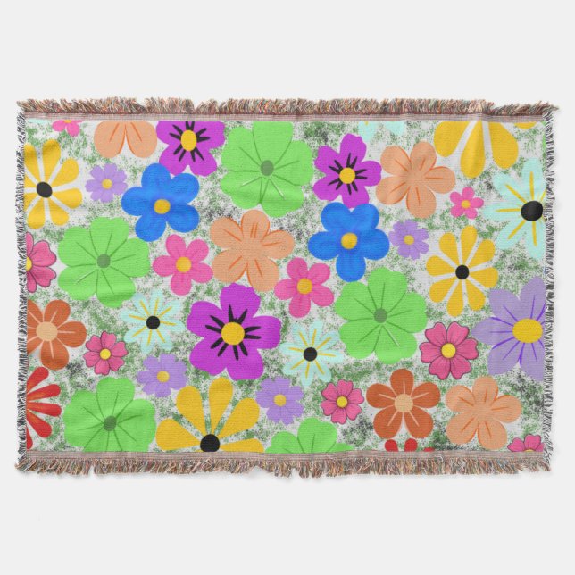 70s Playful Retro Flower  Throw Blanket (Front)