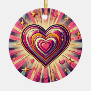 70s pop art heart/Valentines  Ceramic Ornament