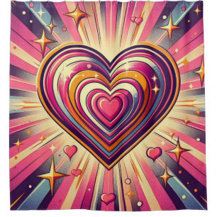 70s pop art heart/Valentines Shower Curtain