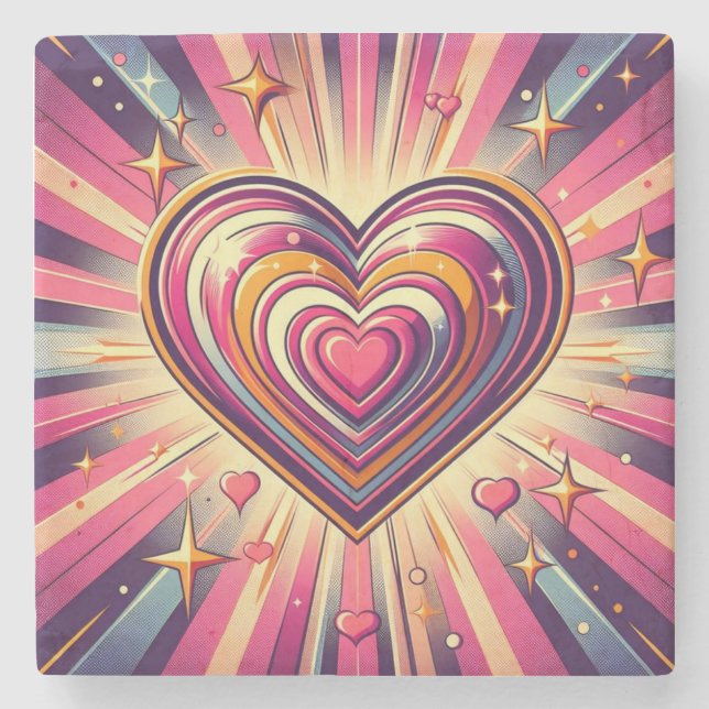 70s pop art heart/Valentines  Stone Coaster (Front)