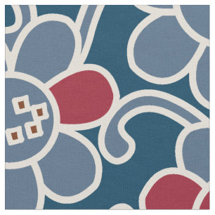 70's Popular Flower Navy And Red Fabric