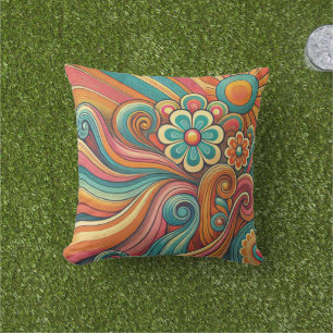 70s Psychedelic Floral Design – Retro Groovy Art Cushion