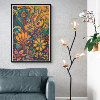 70s Psychedelic Flowers AI Art | Colourful Retro Poster