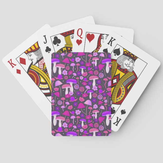70s Psychedelic Mushrooms Purple, Pink, & Black Playing Cards (Back)