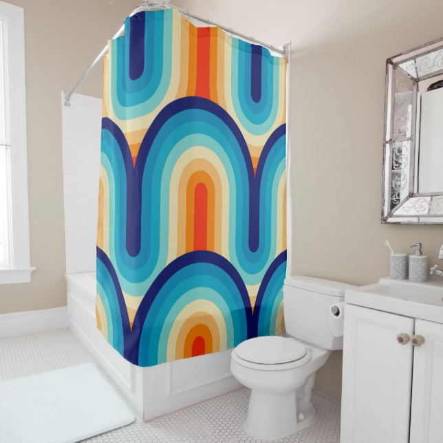 70s Rainbow Curves Shower Curtain (In Situ)