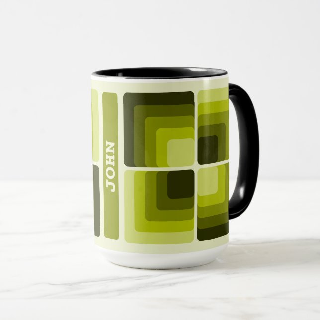 70s Rainbow Squares Monochrome Green Mug (Front Right)