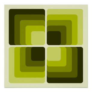 70s Rainbow Squares Monochrome Green Poster